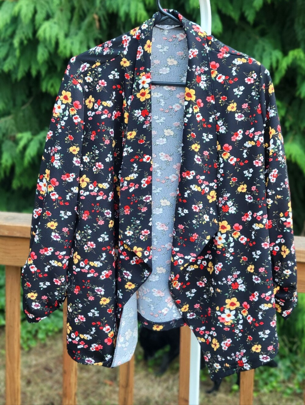 Doublju Lightweight Black Floral Open Blazer
